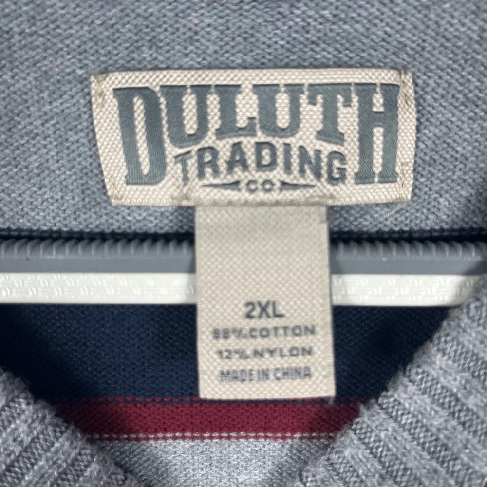 Duluth Trading Co Sweater Mens 2XL Grey Navy Red Striped Cotton Blend Pullover